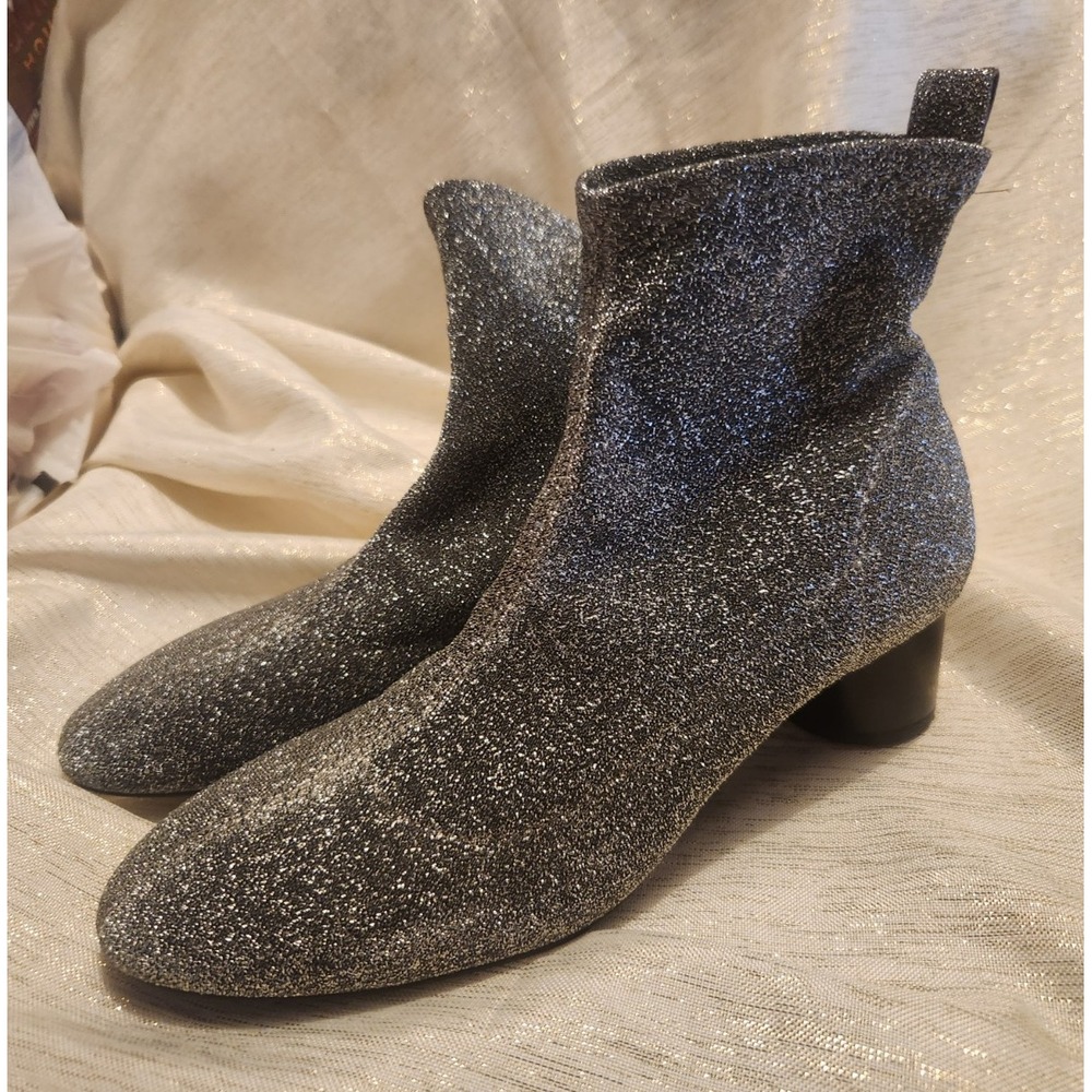 Zara Silver Glitter Stretchy Ankle Boots Booties Size EU 39 US 8